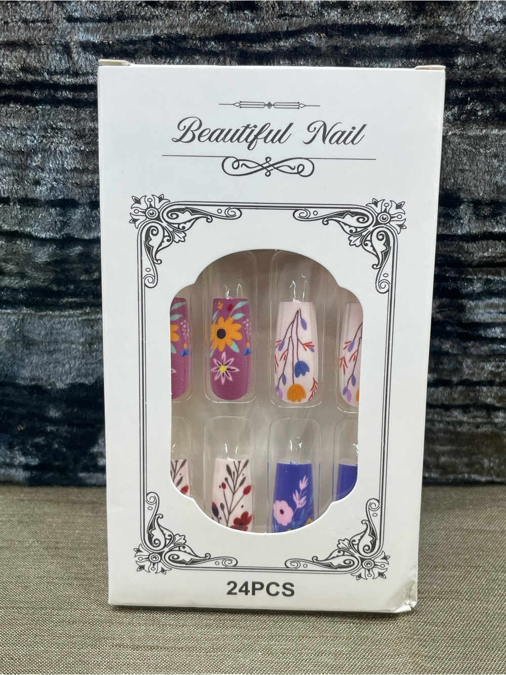 Beautiful Nail Vibrant Floral Press-On Nails in Purple and Pink - multicolor